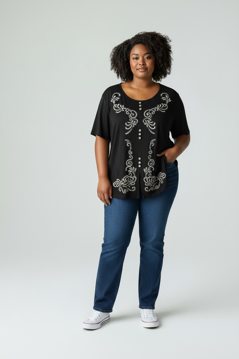 Picadilly Fashions Vintage Short Sleeve Embroidered Tunic Top Size Large 2