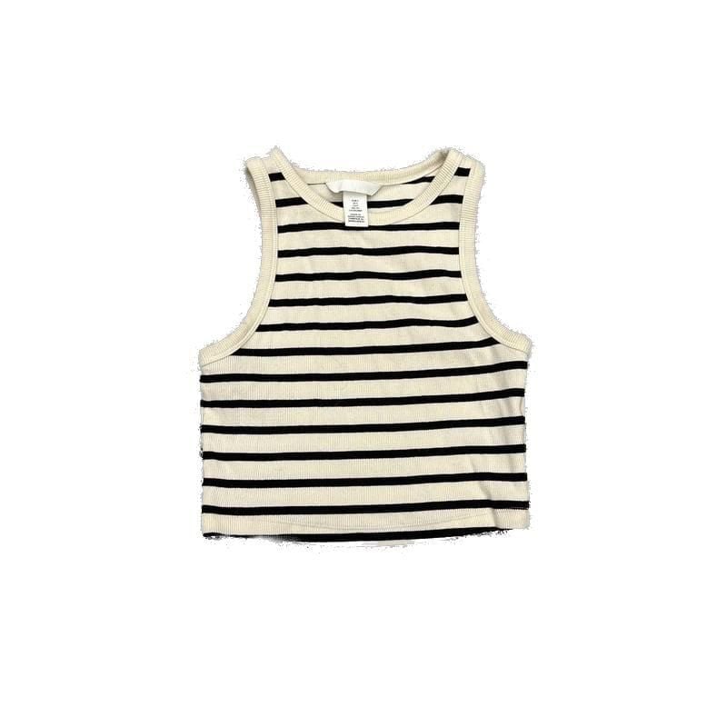 Cropped Ribbed Tank Top - Cream/black striped - Ladies 2