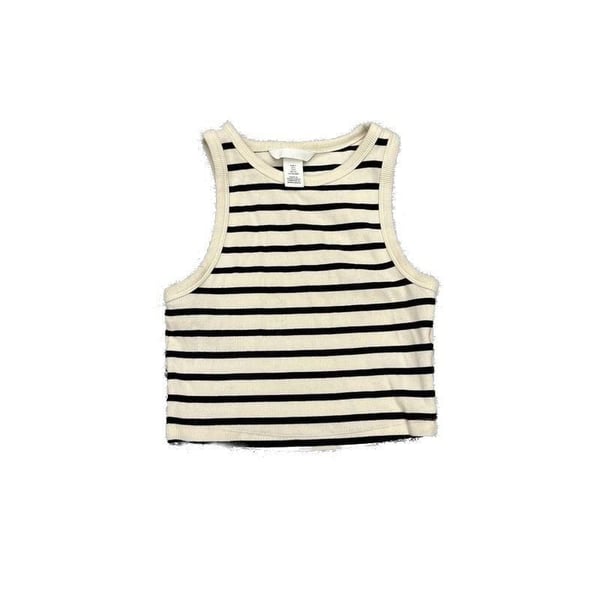 Cropped Ribbed Tank Top - Cream/black striped - Ladies
