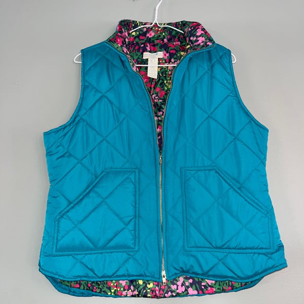 Caribbean Joe Lightweight Turquoise Teal Quilted Vest with Floral Lining