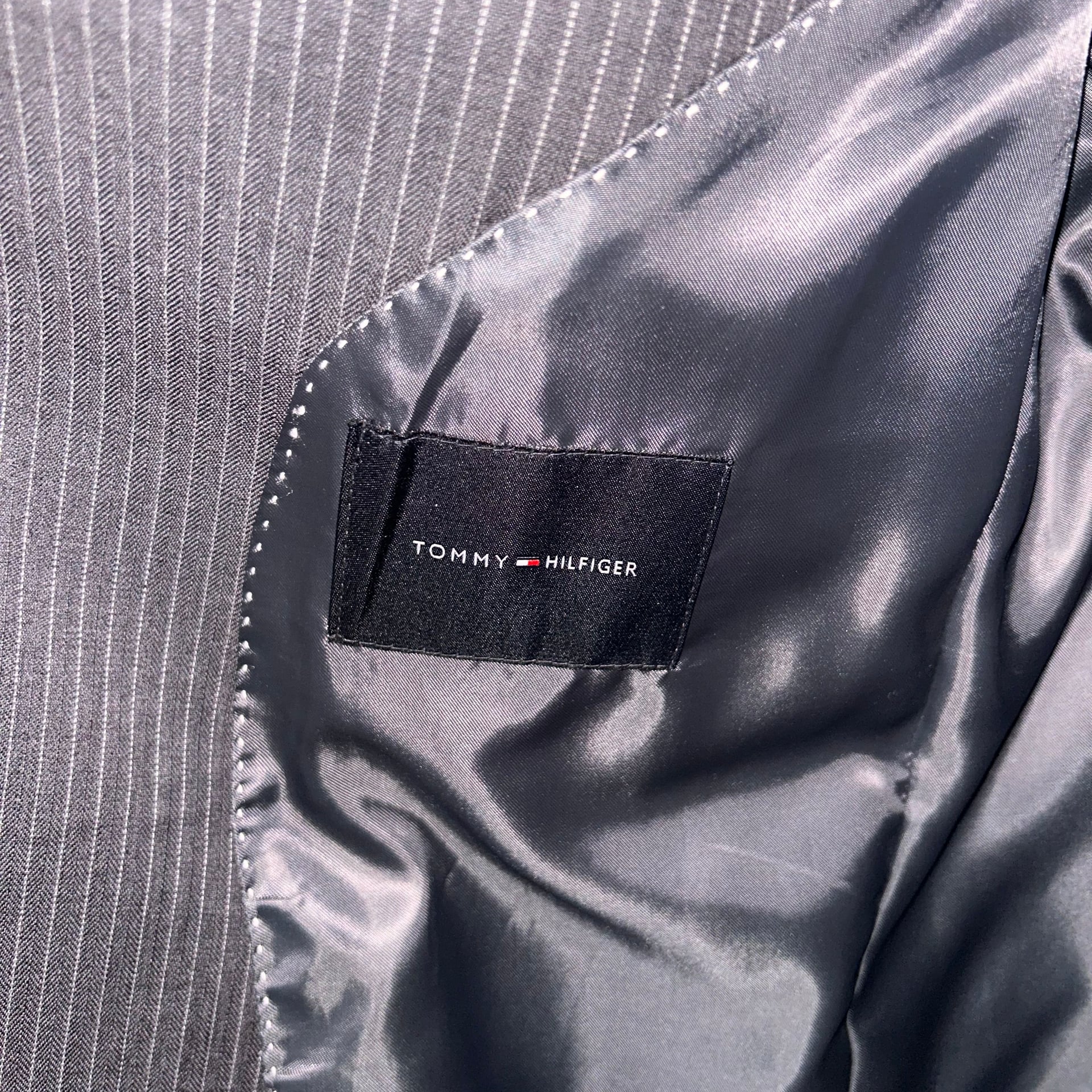 Tommy Hilfiger Jacket Men 44 Short Gray Blazer Wool Sport Coat Business Striped 4