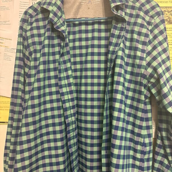 Twillory Performance Fabric Men's Button Up Shirt Blue Green Check
