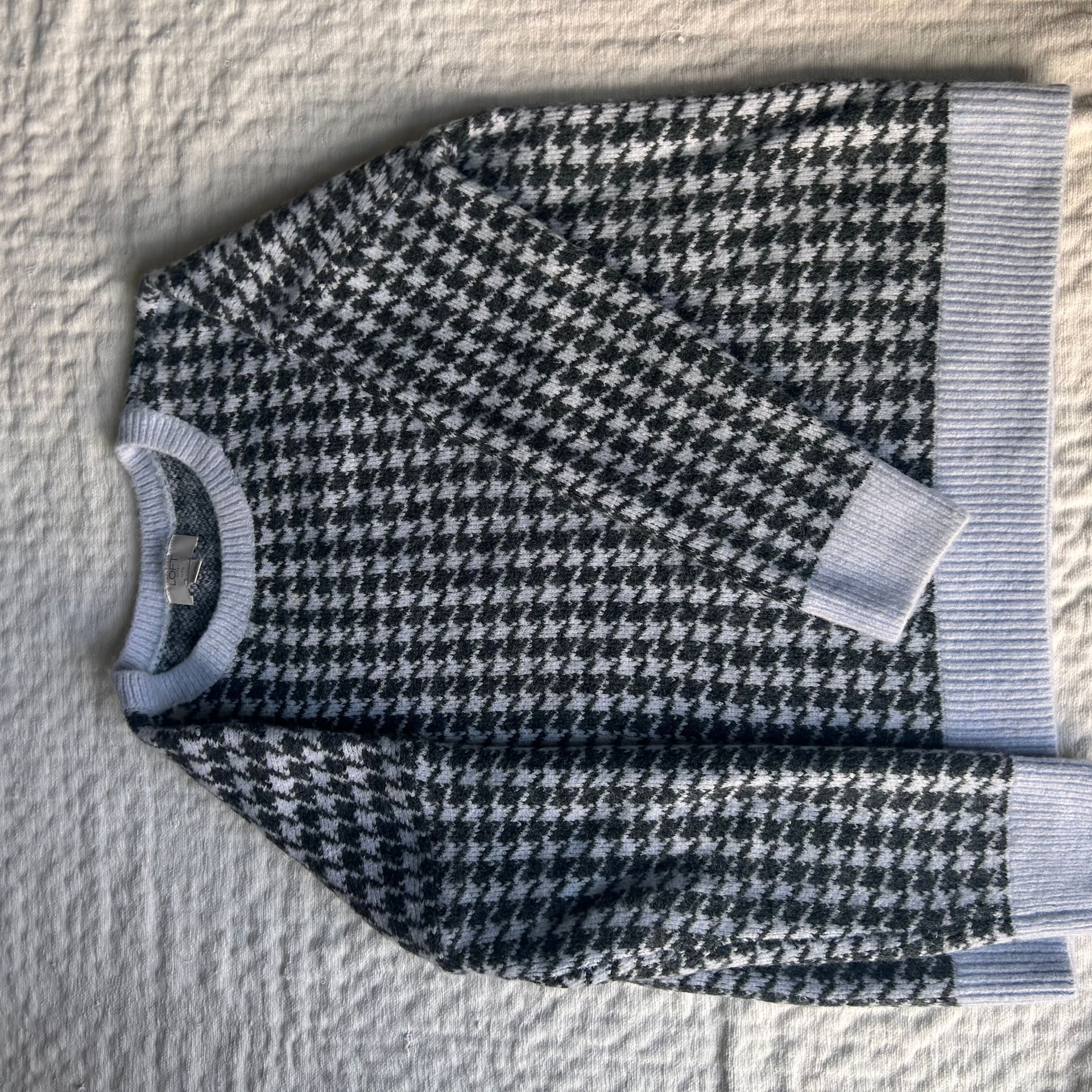 LOFT Outlet Petite Houndstooth Crew Neck Pullover Sweater Size L Petite 1