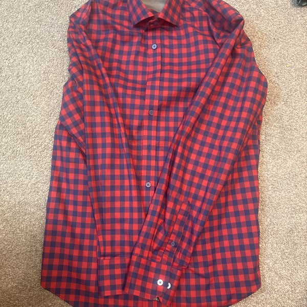 Twillory Men's Performance Gingham Dress Shirt Red and Blue Plaid