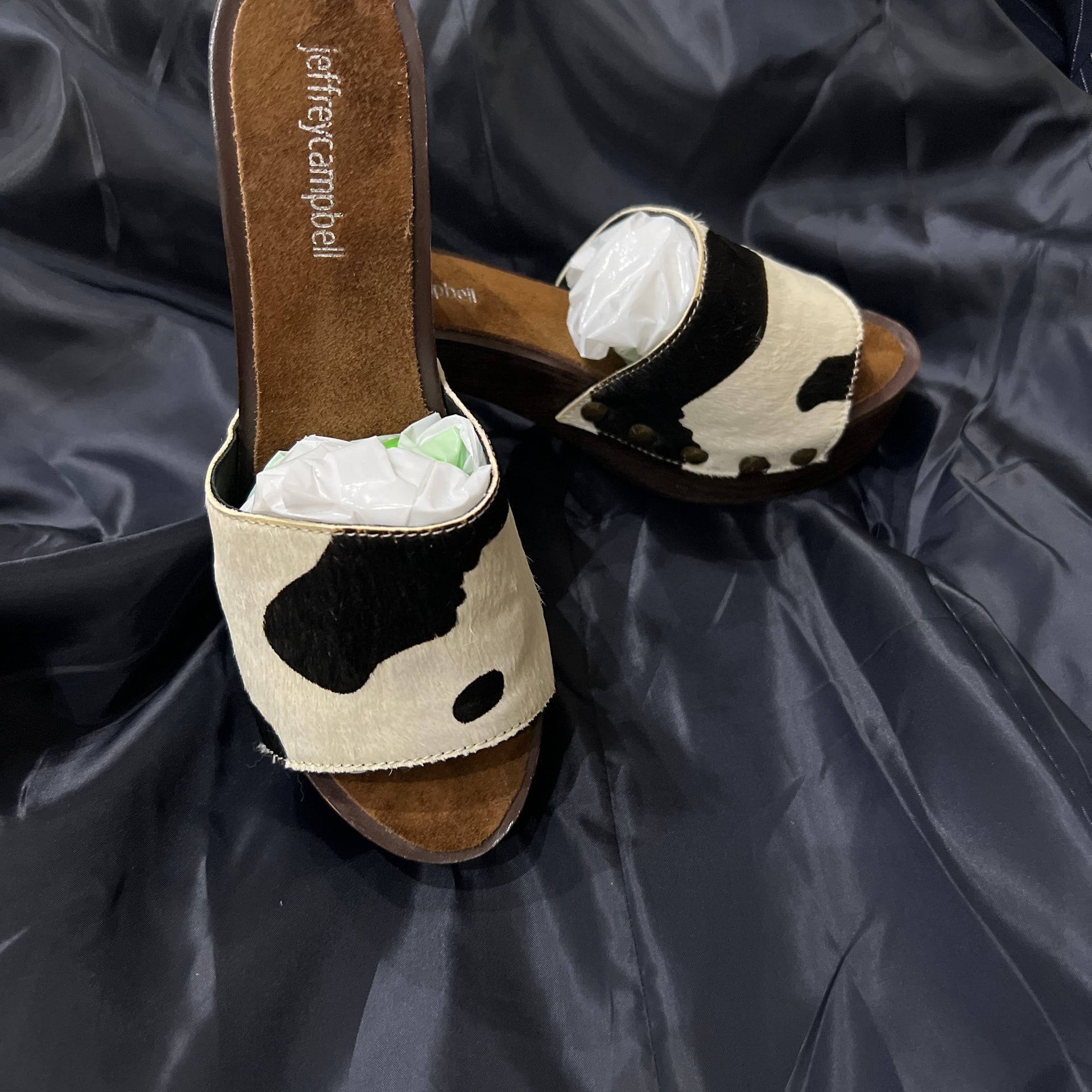 Jeffrey Campbell Dlight-F Cow Print Calf Hair Wooden Platform Sandals 2