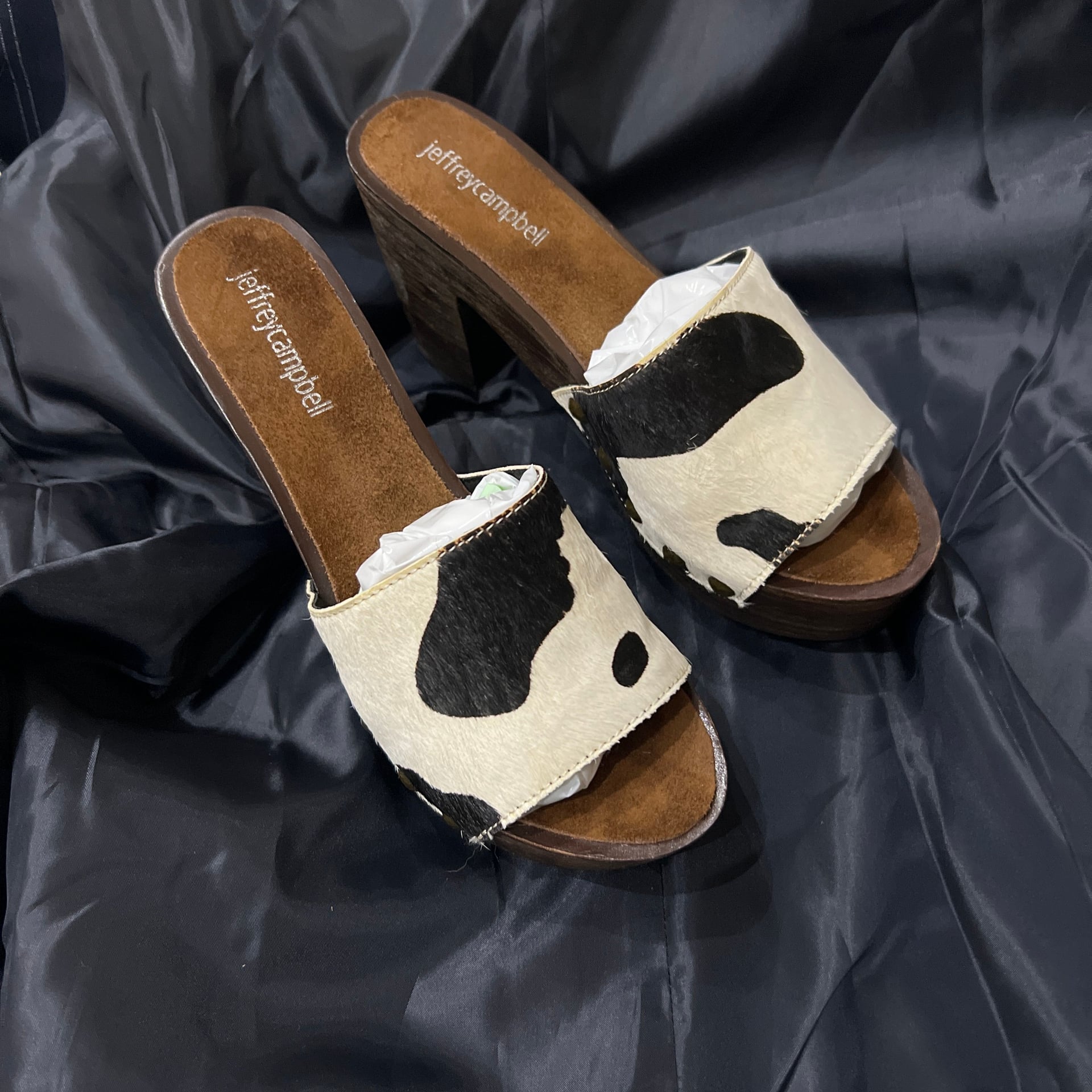 Jeffrey Campbell Dlight-F Cow Print Calf Hair Wooden Platform Sandals 3