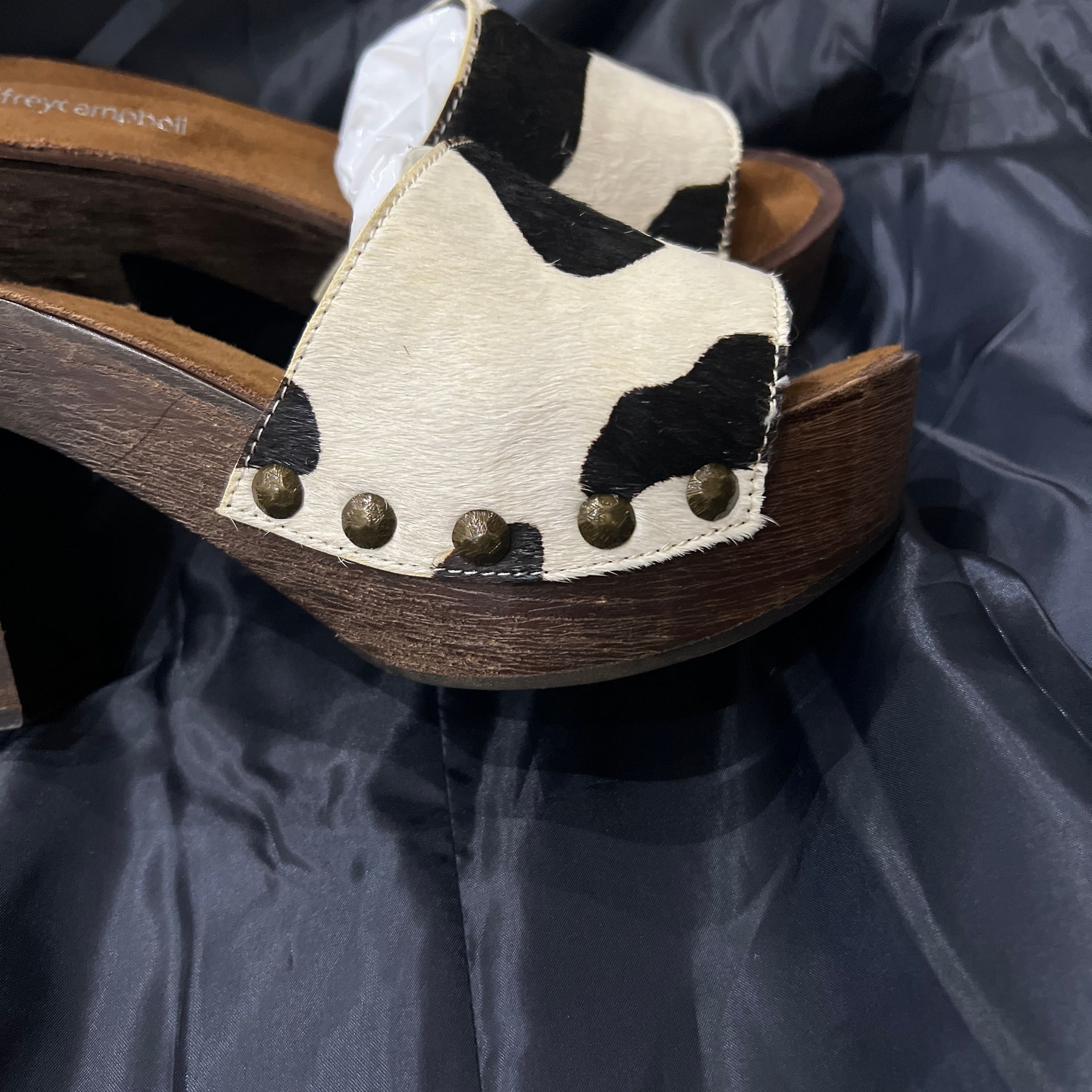 Jeffrey Campbell Dlight-F Cow Print Calf Hair Wooden Platform Sandals 5