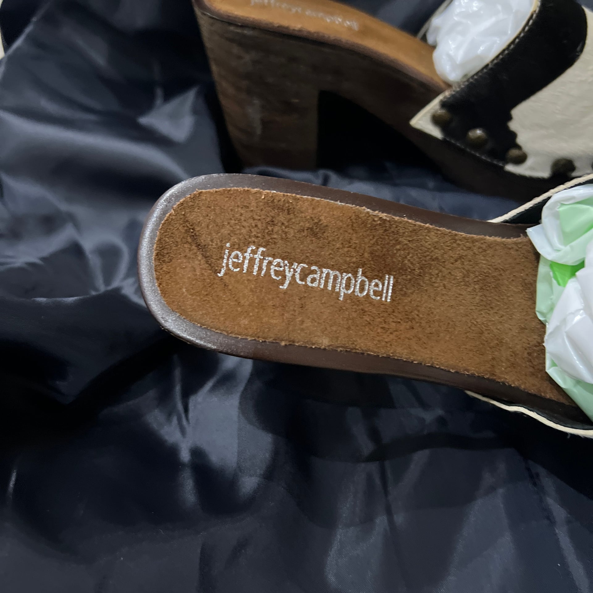 Jeffrey Campbell Dlight-F Cow Print Calf Hair Wooden Platform Sandals 7