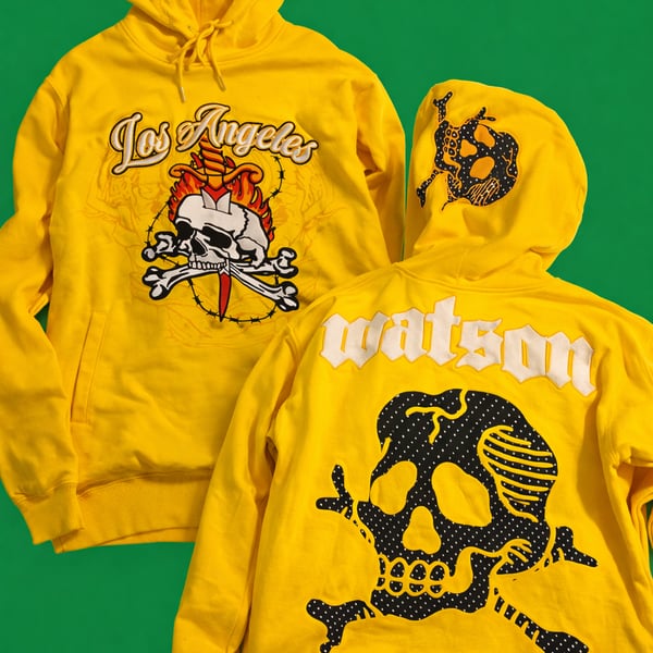 Watson Los Angeles Skull & Dagger Graphic Hoodie, Yellow, Streetwear - Size L