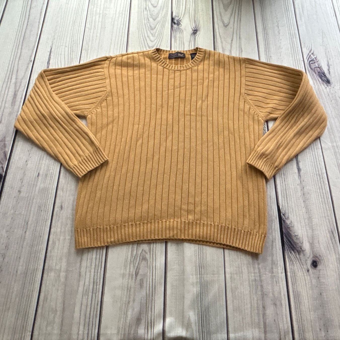 Arrow Blue Jean Co Gold Ribbed Knit Cotton Crewneck Sweater Sz L Preppy 1
