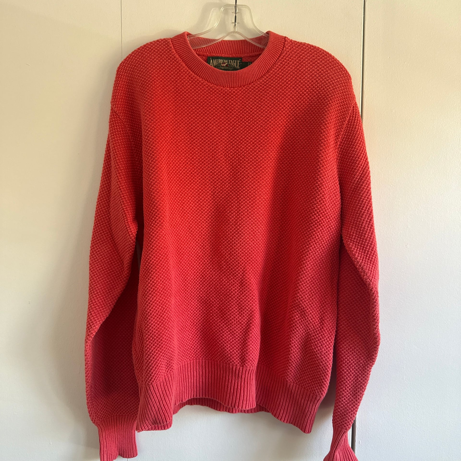 American Eagle Sweater Men L Red Crew 100% Cotton VTG Made in USA 1