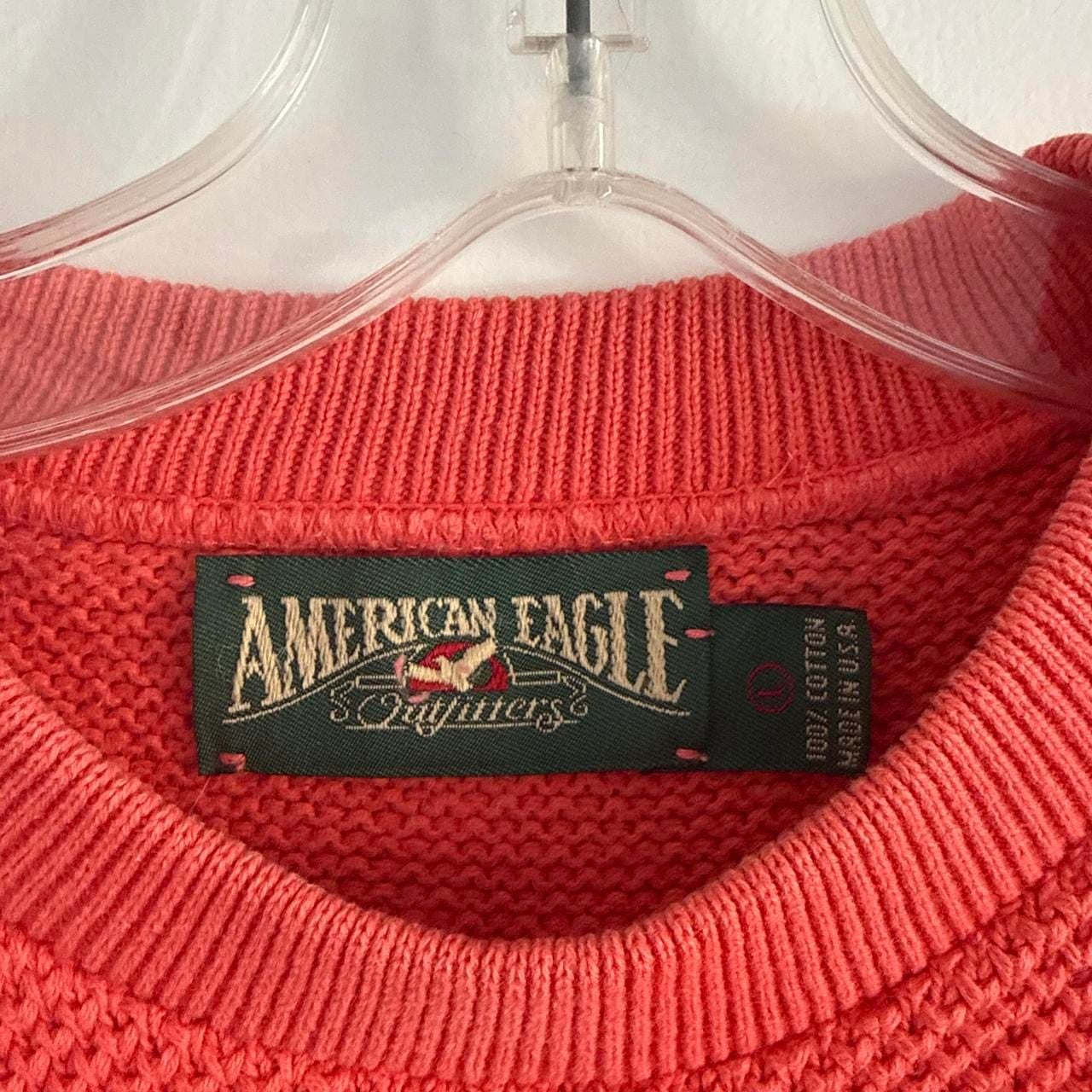 American Eagle Sweater Men L Red Crew 100% Cotton VTG Made in USA 2