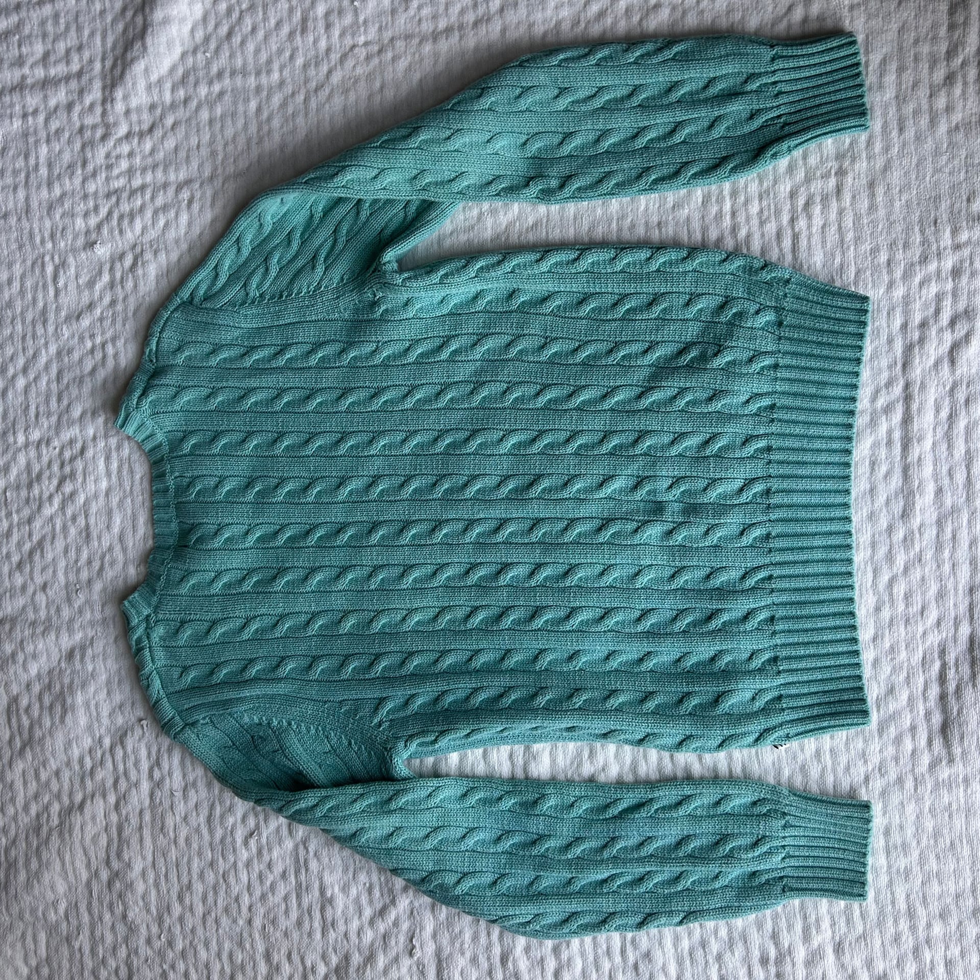 Tommy Hilfiger Women's Teal 100% Cotton Cable-Knit Crewneck Sweater 2