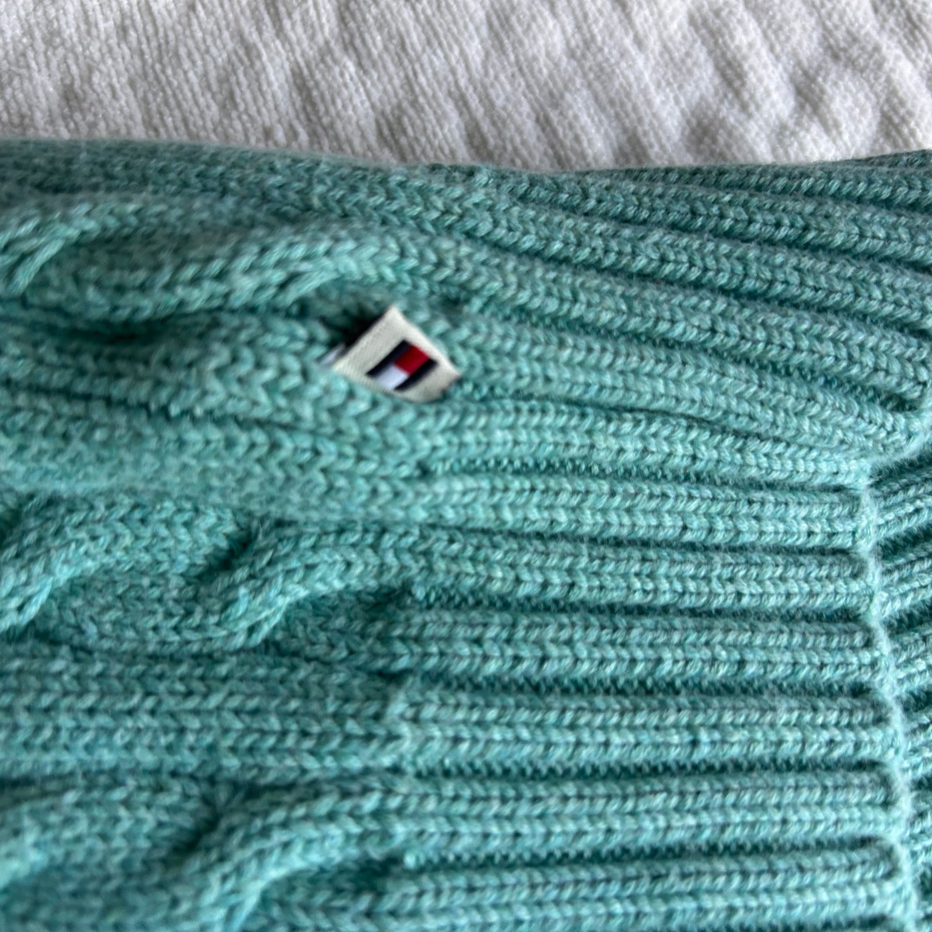 Tommy Hilfiger Women's Teal 100% Cotton Cable-Knit Crewneck Sweater 3