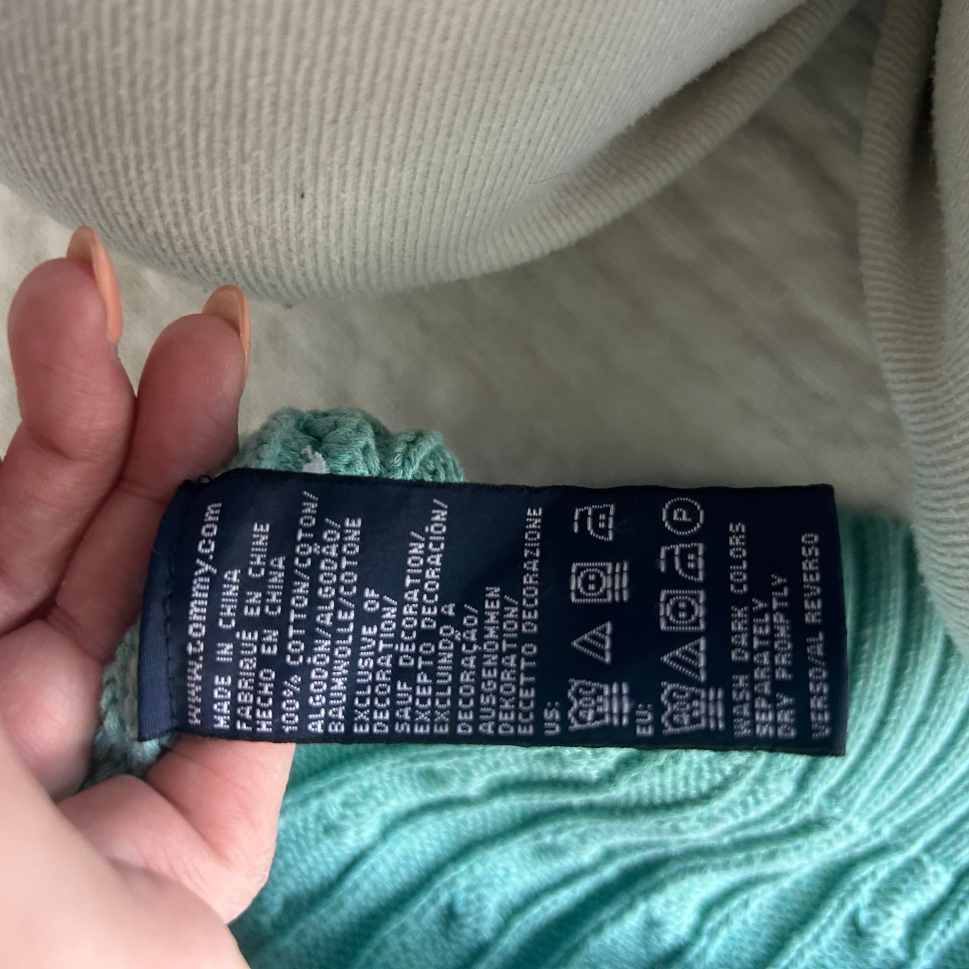 Tommy Hilfiger Women's Teal 100% Cotton Cable-Knit Crewneck Sweater 5