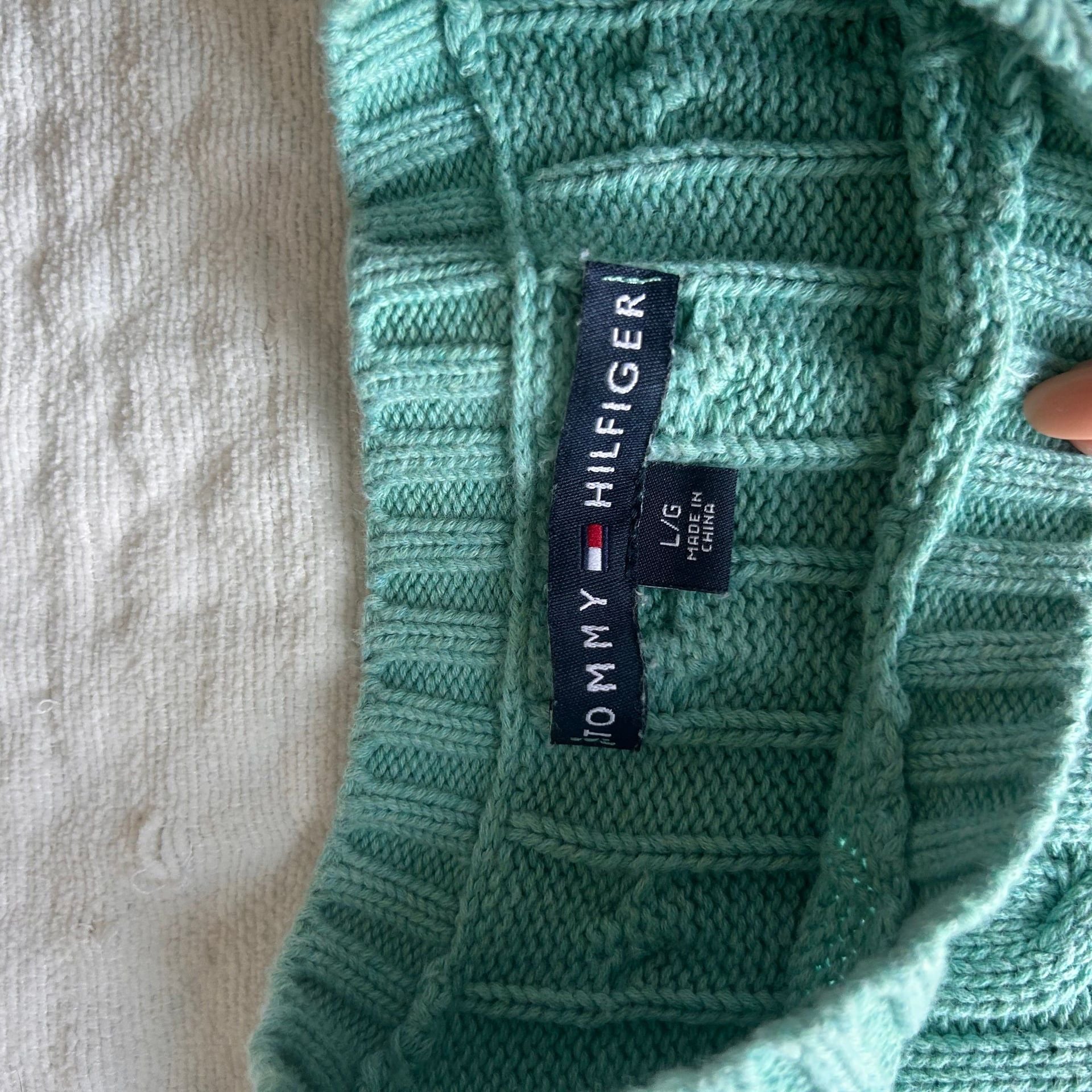 Tommy Hilfiger Women's Teal 100% Cotton Cable-Knit Crewneck Sweater 4