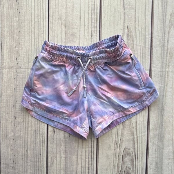 Athleta Girl's Tie Dye Shorts Size M 8-10 Zip Pocket Pink Purple Draw String