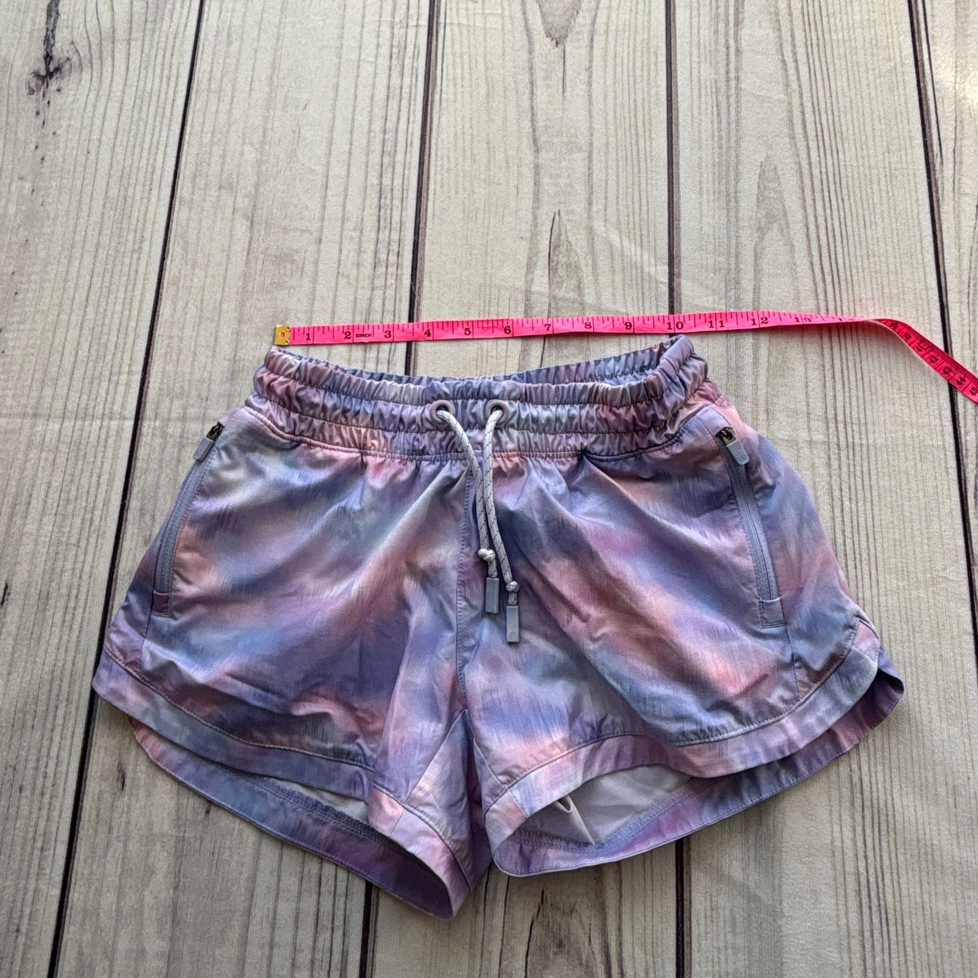 Athleta Girl's Tie Dye Shorts Size M 8-10 Zip Pocket Pink Purple Draw String 3