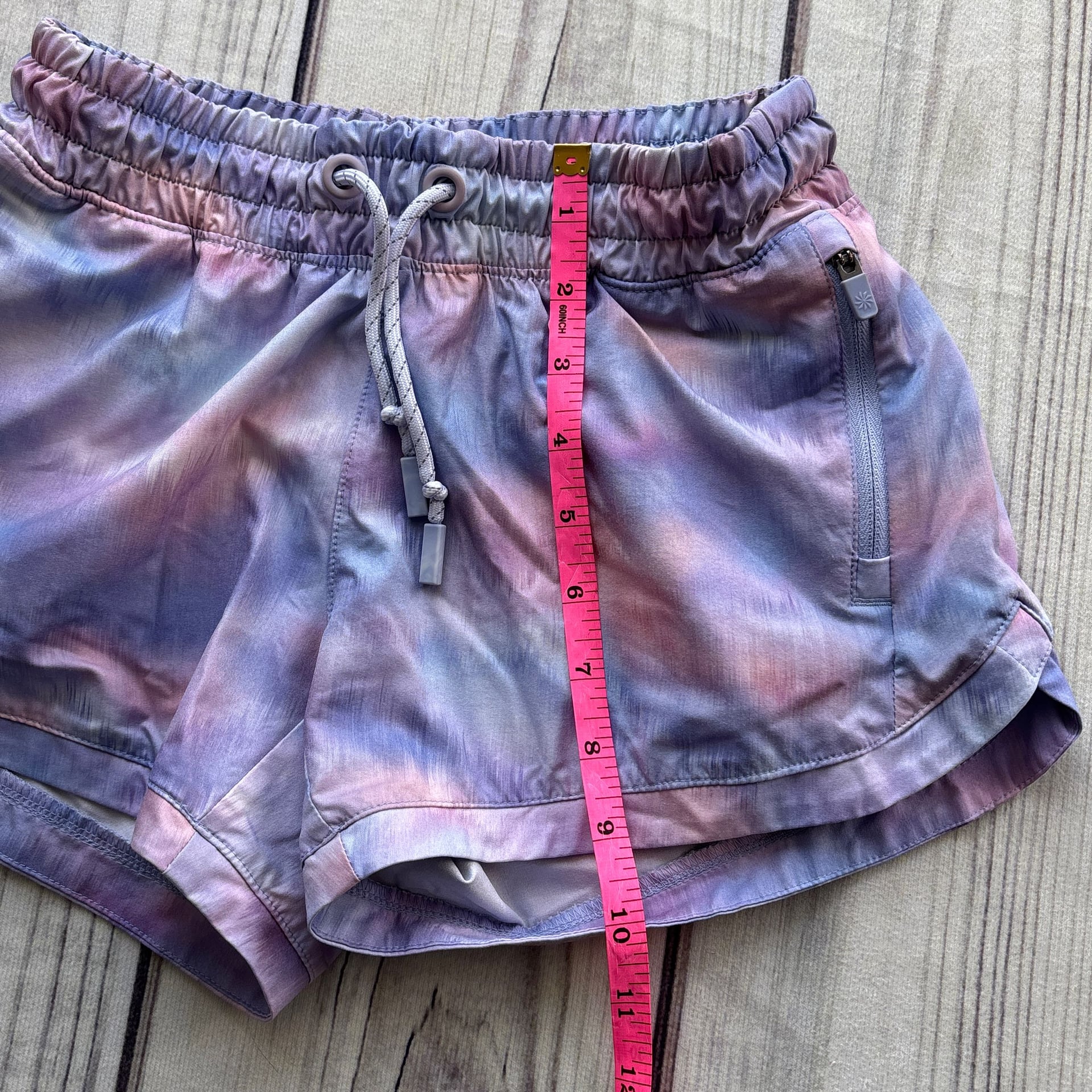Athleta Girl's Tie Dye Shorts Size M 8-10 Zip Pocket Pink Purple Draw String 4