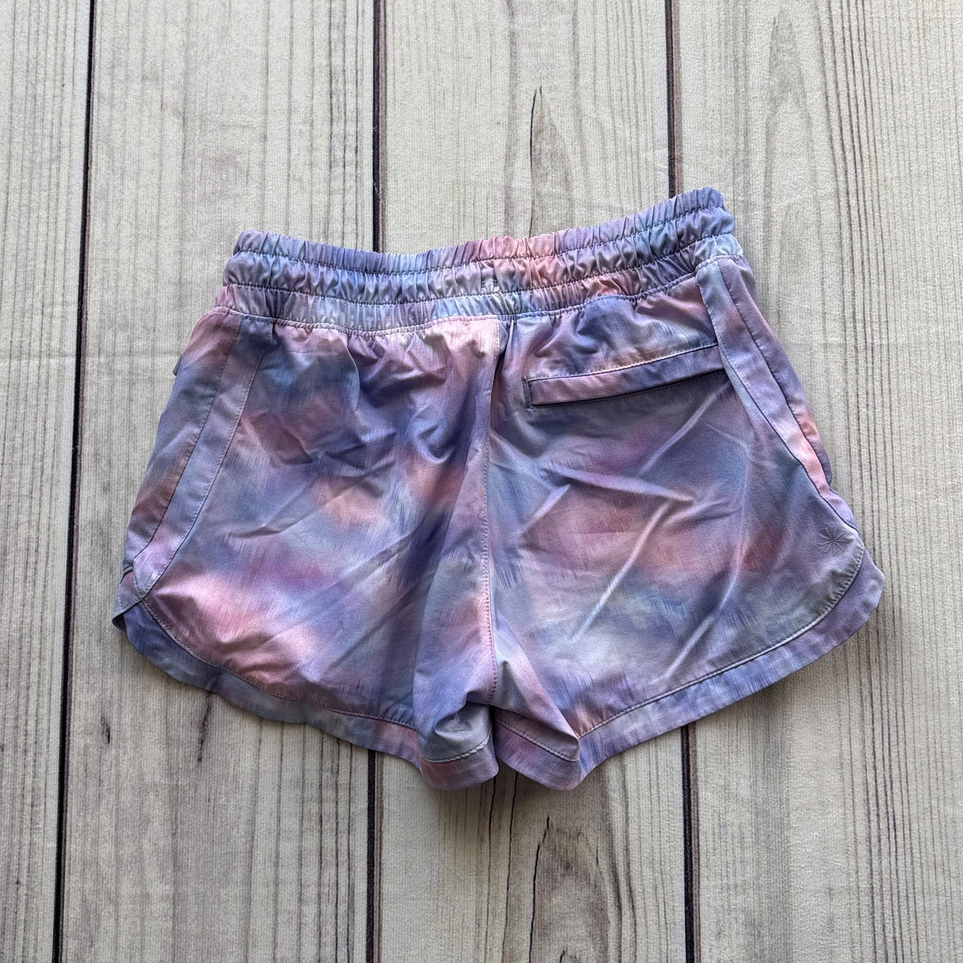 Athleta Girl's Tie Dye Shorts Size M 8-10 Zip Pocket Pink Purple Draw String 6