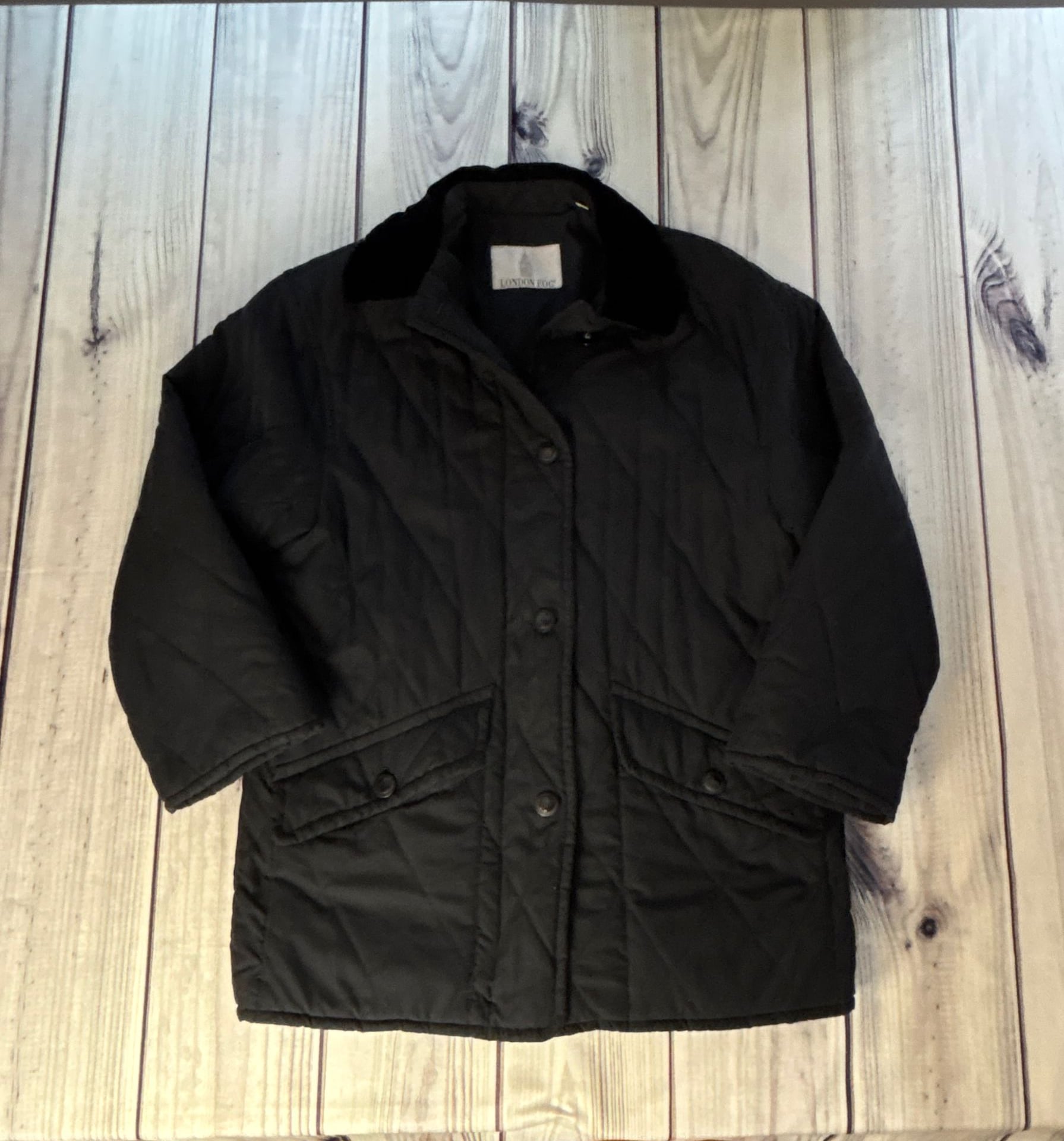 VTG London Fog Women's Black Quilted Barn Jacket Velvet Collar SZ 1X Vintage 3