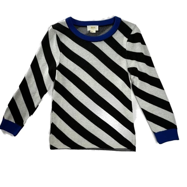 Maeve Anthropologie Diagonal Stripe Knit Sweater Black White Blue XS Indie