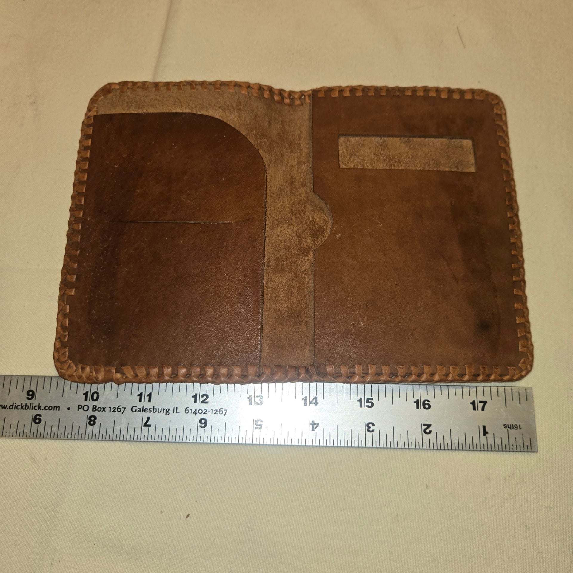Vintage Hand Tooled Brown Leather Bifold Wallet with Whipstitch Edges 4