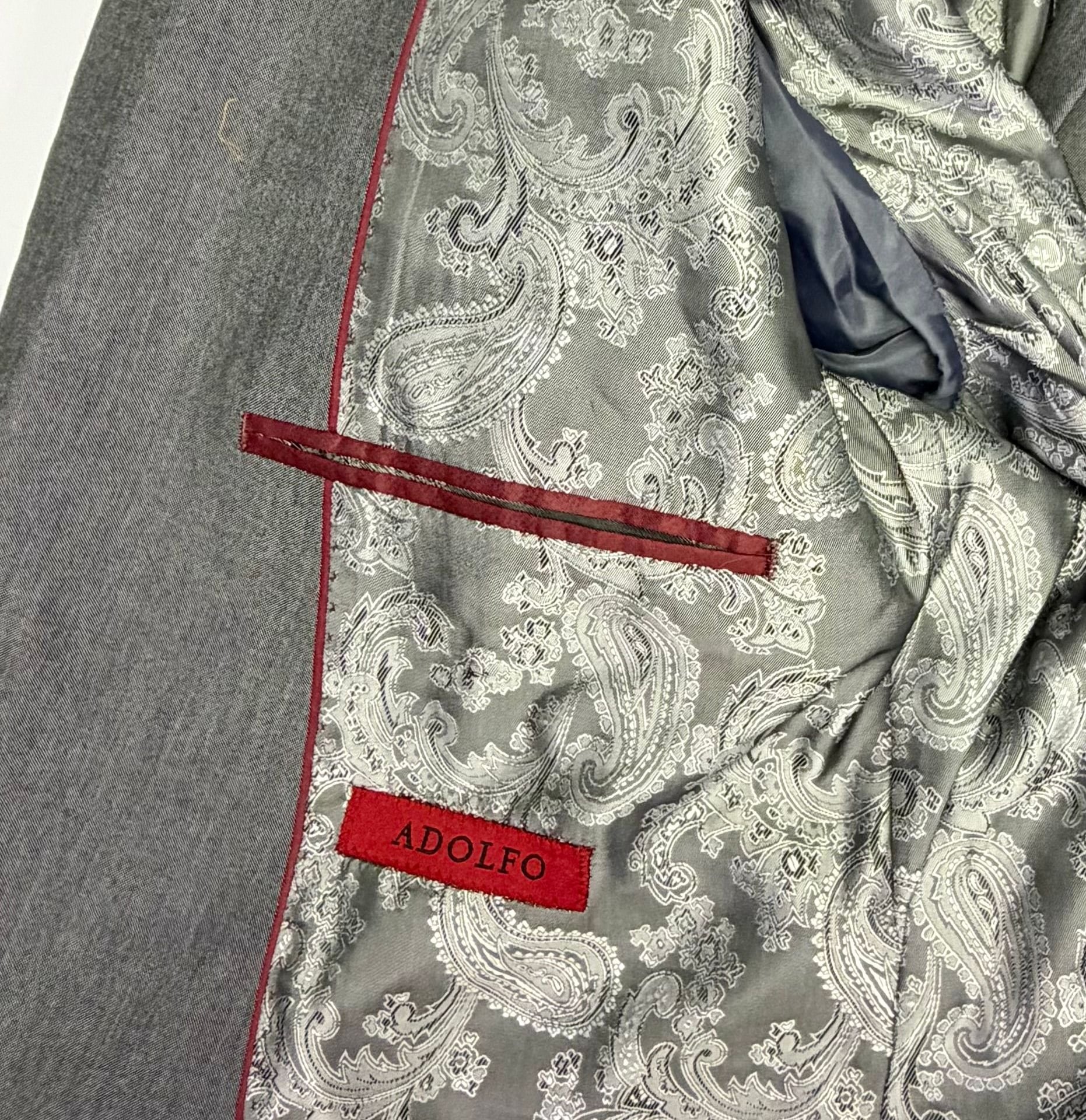 Adolfo Men's Gray Slim Fit Suit Jacket Blazer with Paisley Lining Medium 10