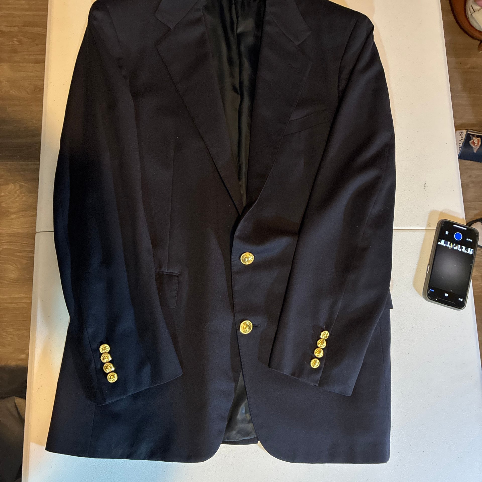 Vintage Polo by Ralph Lauren Navy Blue Wool Blazer Gold Buttons Made in USA 11