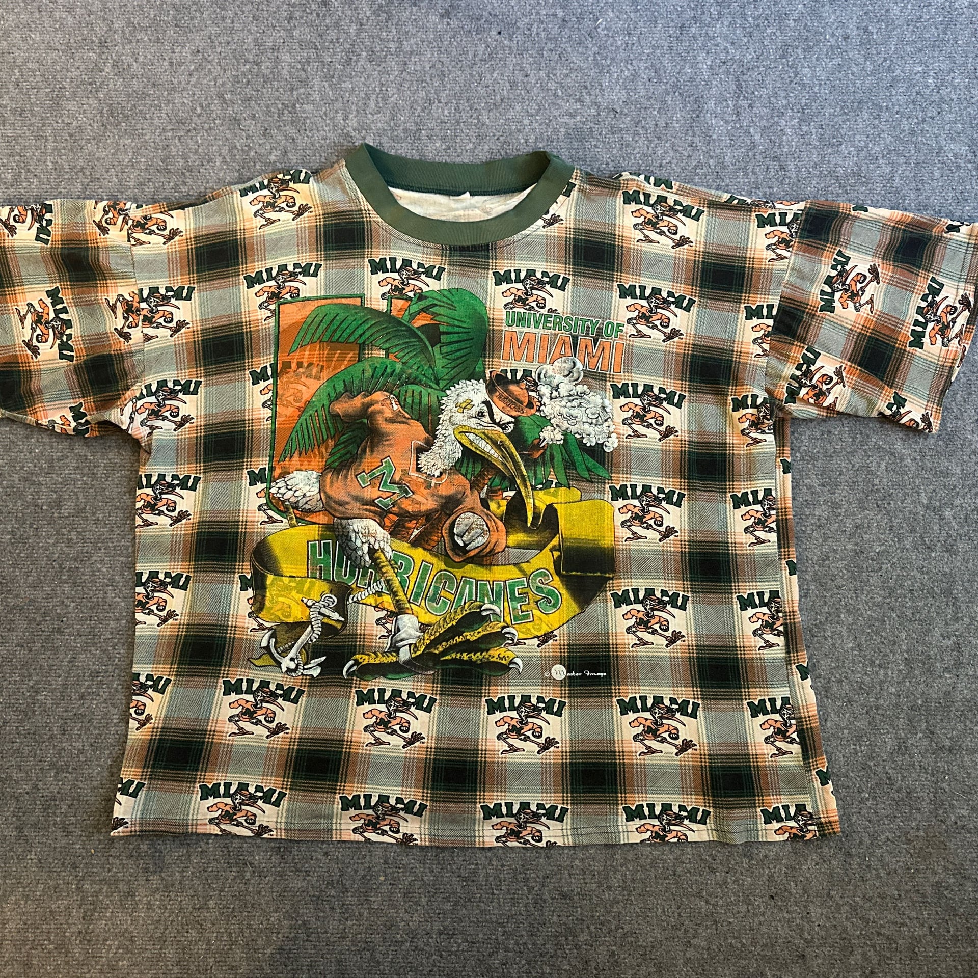 Vintage 90s University of Miami Hurricanes AOP Plaid T-Shirt and Shorts Two-Piece Set 2