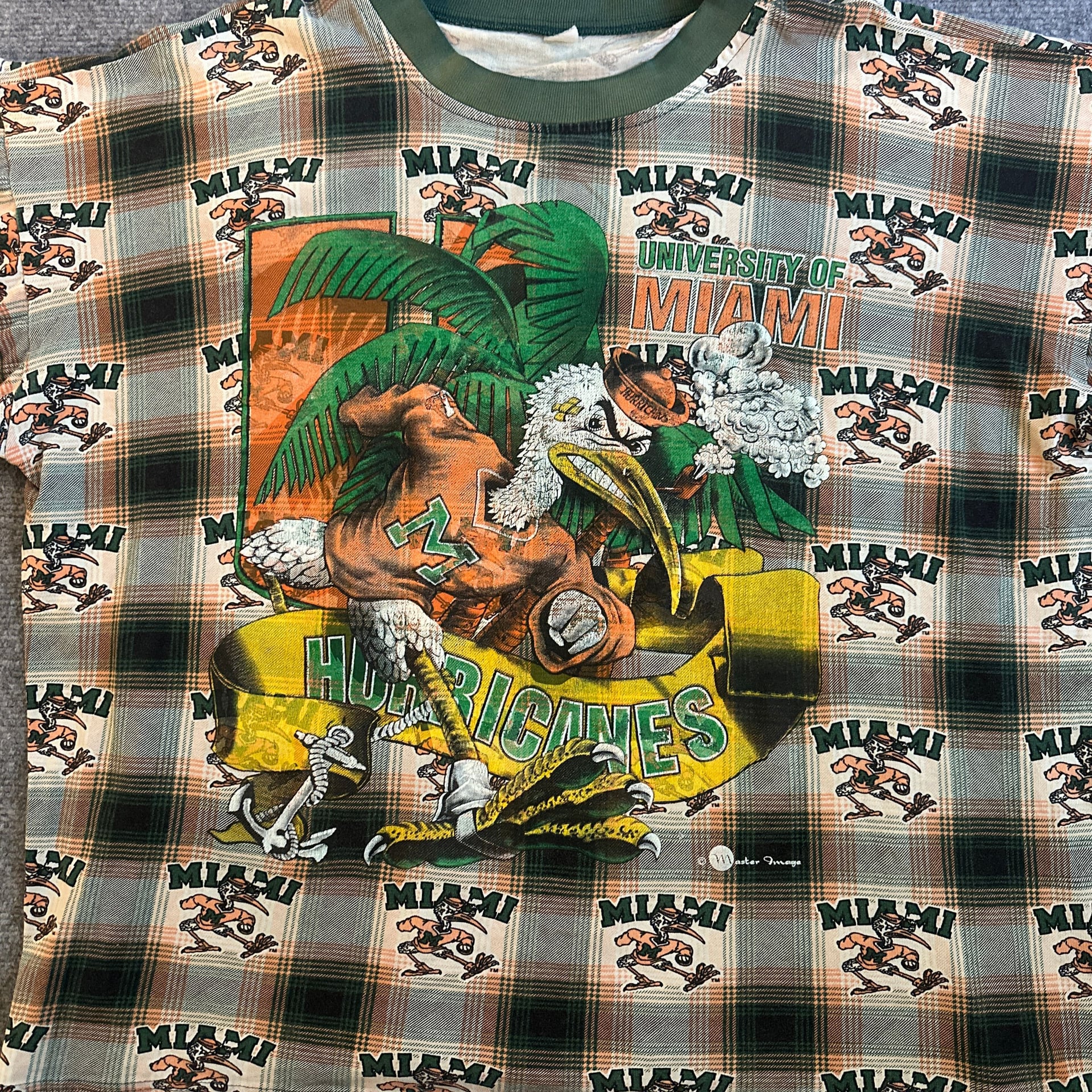 Vintage 90s University of Miami Hurricanes AOP Plaid T-Shirt and Shorts Two-Piece Set 3