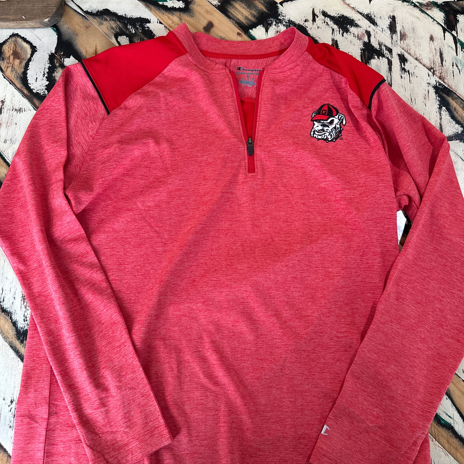 Champion Georgia Bulldogs Mens red Heathered Quarter-Zip Pullover 1