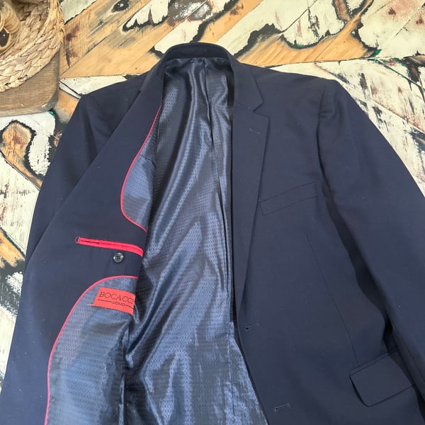 Bocaccio Uomo Slim Fit Navy Blue Suit Jacket Blazer with Red Piping