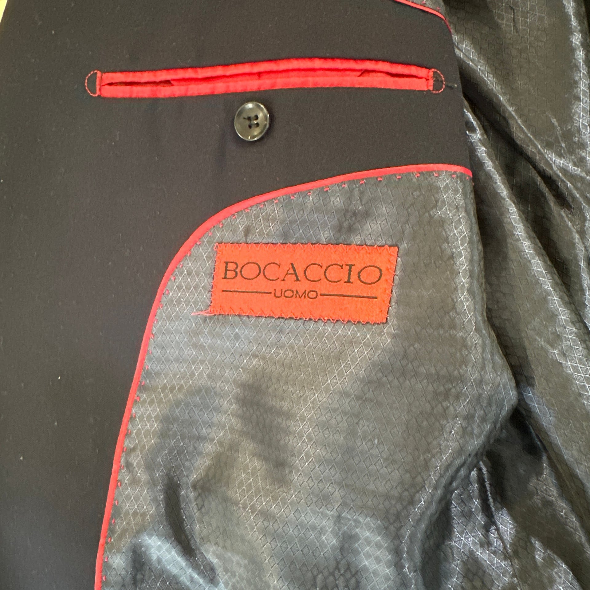 Bocaccio Uomo Slim Fit Navy Blue Suit Jacket Blazer with Red Piping 2