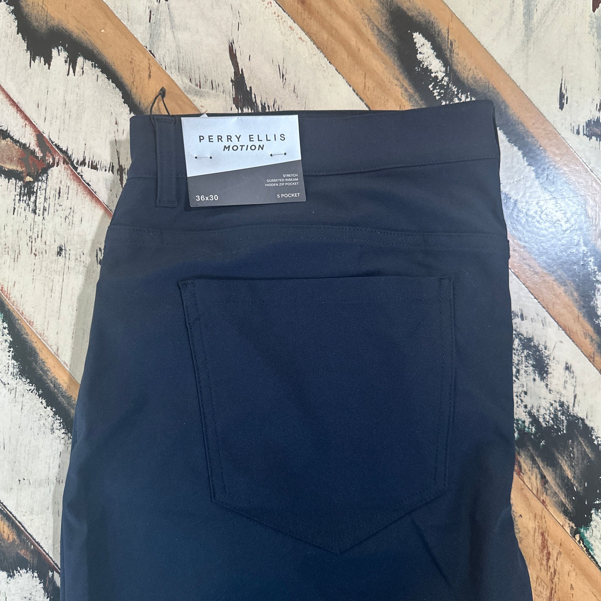 Perry Ellis Motion Men's Performance Slim Fit 5-Pocket Pants Navy Blue 3
