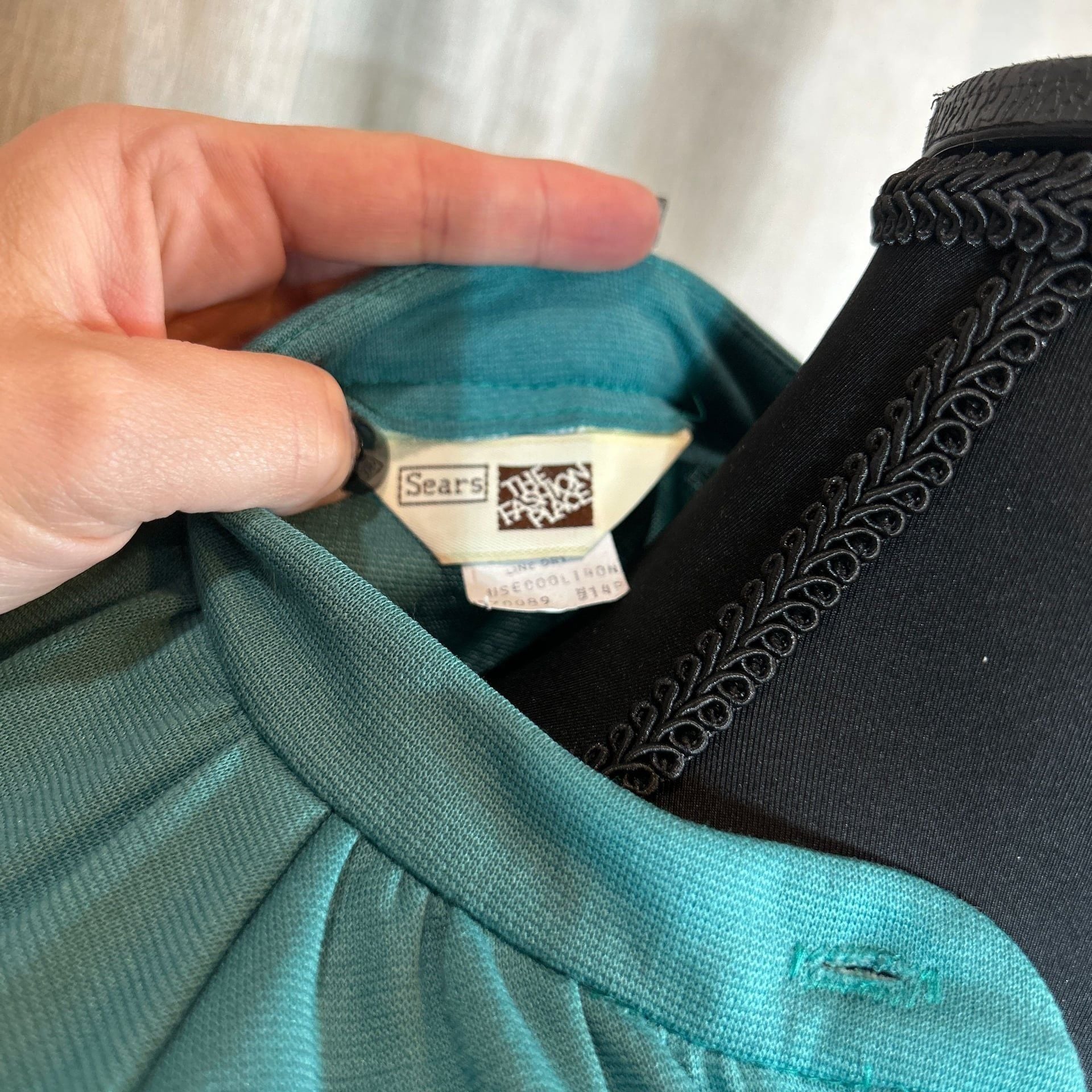 Vintage Sears Teal Green Polyester Wool Blend Long Sleeve Secretary Dress Size 14P 2