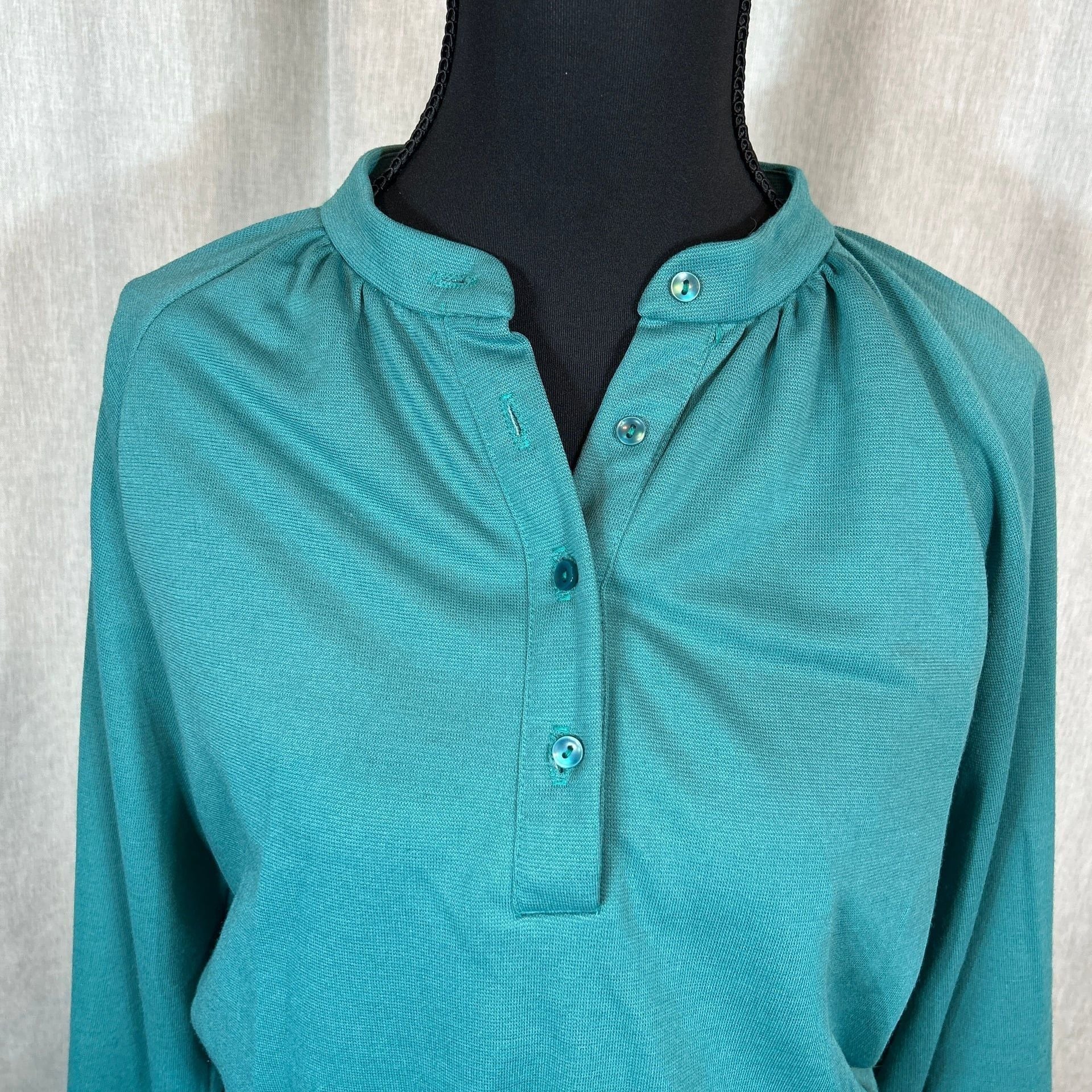 Vintage Sears Teal Green Polyester Wool Blend Long Sleeve Secretary Dress Size 14P 4