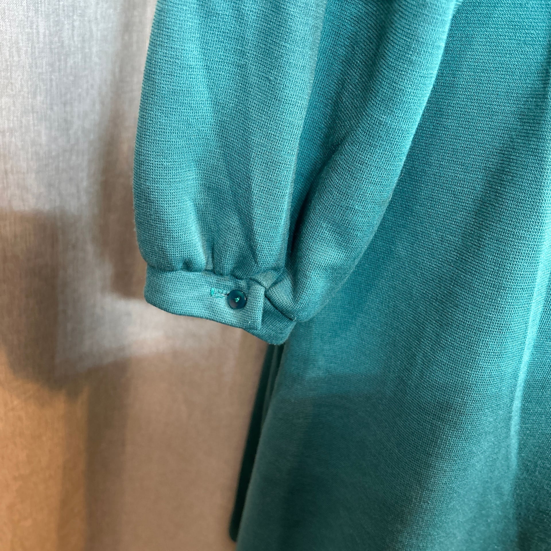 Vintage Sears Teal Green Polyester Wool Blend Long Sleeve Secretary Dress Size 14P 6