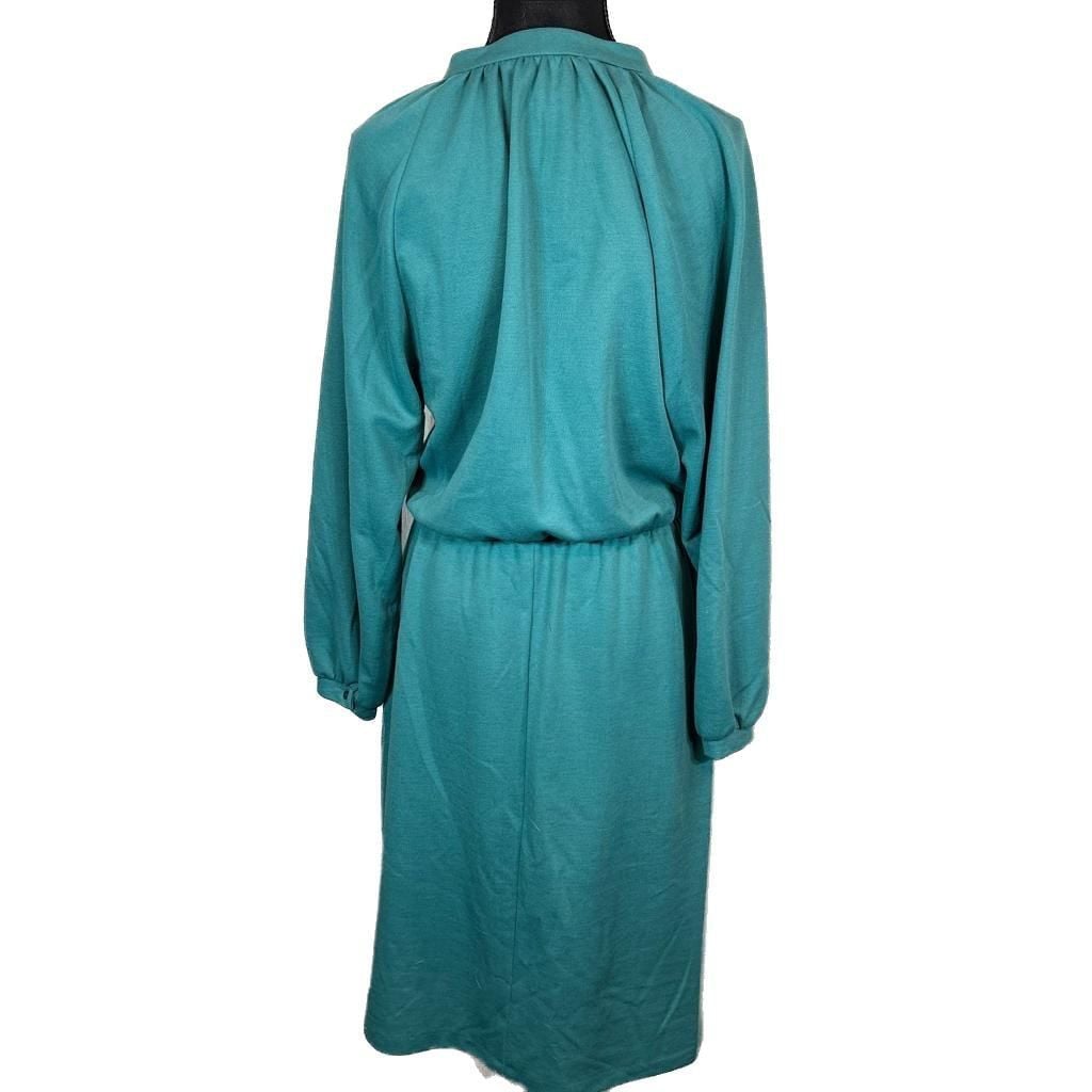 Vintage Sears Teal Green Polyester Wool Blend Long Sleeve Secretary Dress Size 14P 5