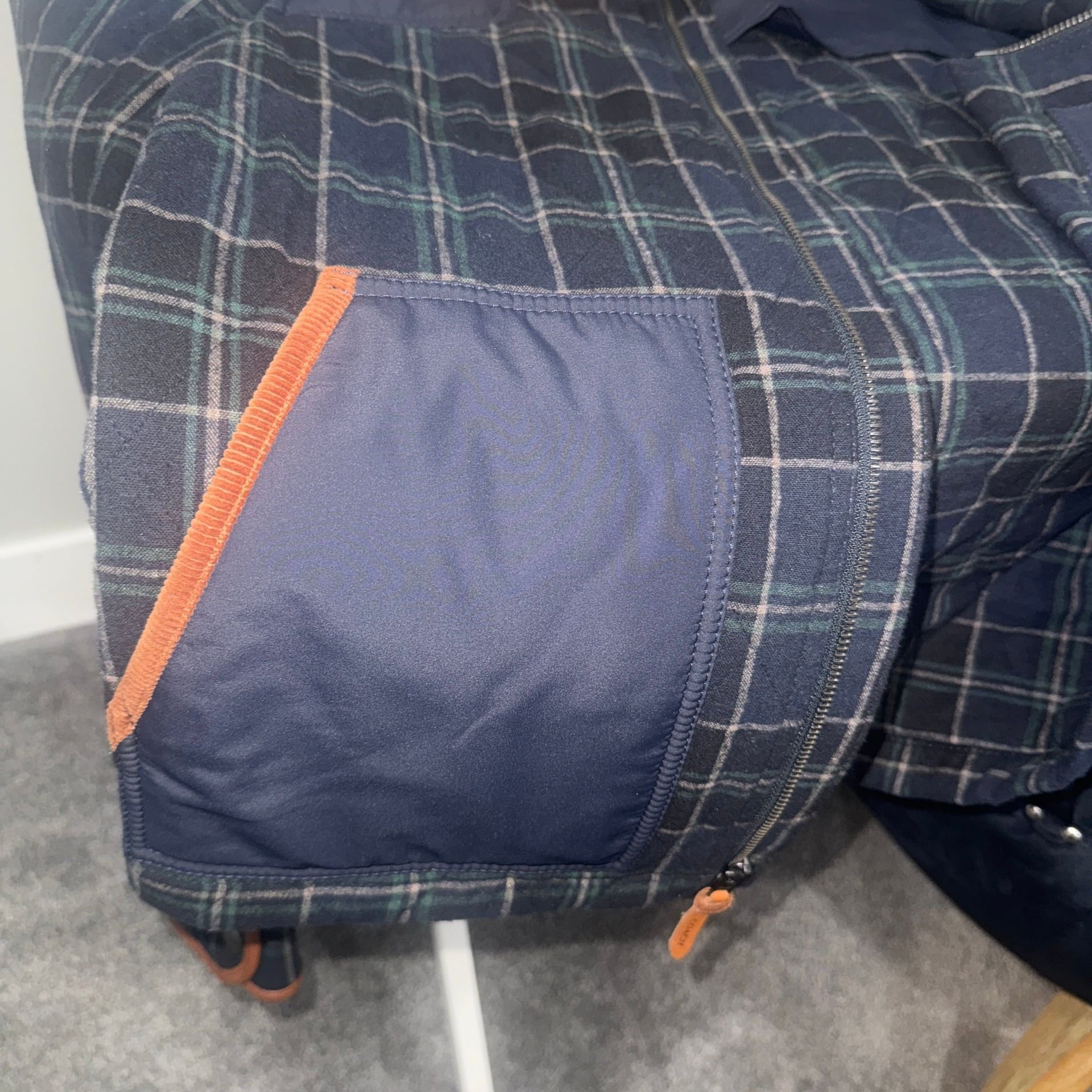 COACH Men's Navy and Green Quilted Plaid Jacket with Corduroy Collar 3