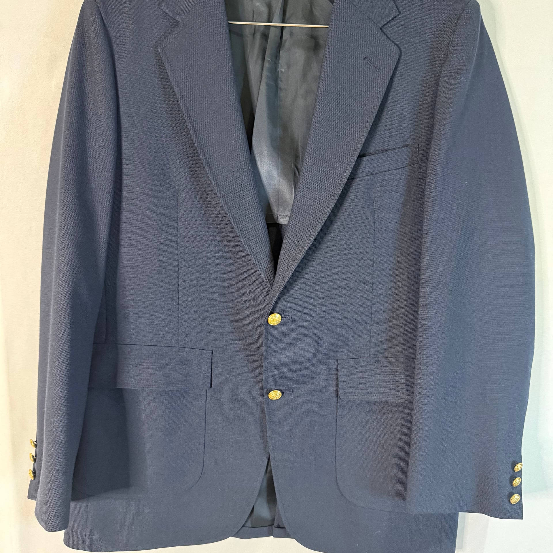 Vintage The Statesman Bruce Hulme Navy Blue Hopsack Blazer 42L 1