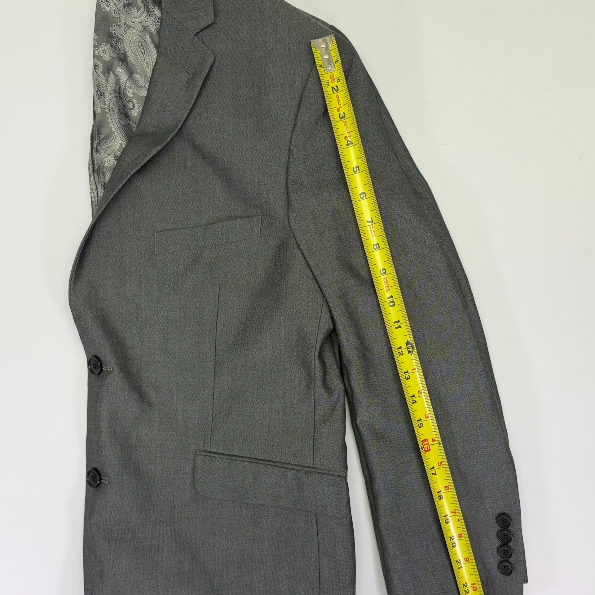 Adolfo Men's Gray Slim Fit Suit Jacket Blazer with Paisley Lining Medium 14