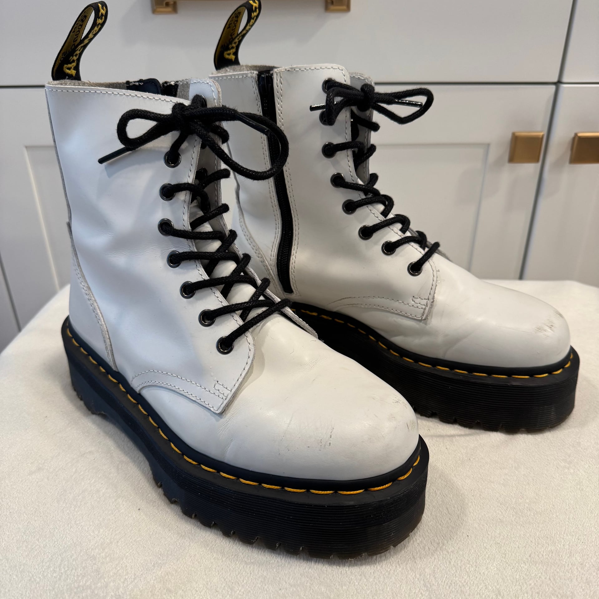 Dr. Martens Jadon White Polished Smooth Leather 8-Eye Platform Boots 1