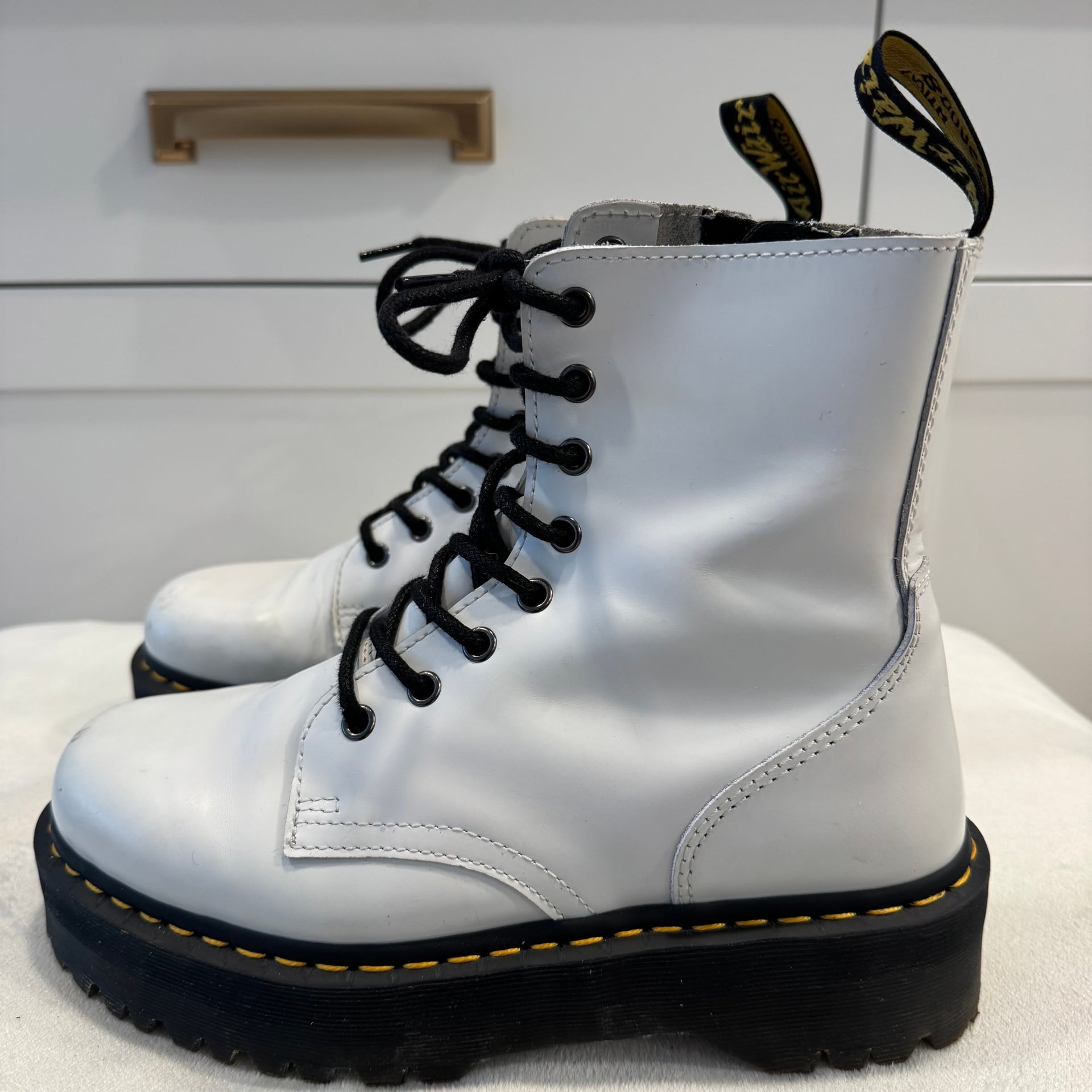 Dr. Martens Jadon White Polished Smooth Leather 8-Eye Platform Boots 2