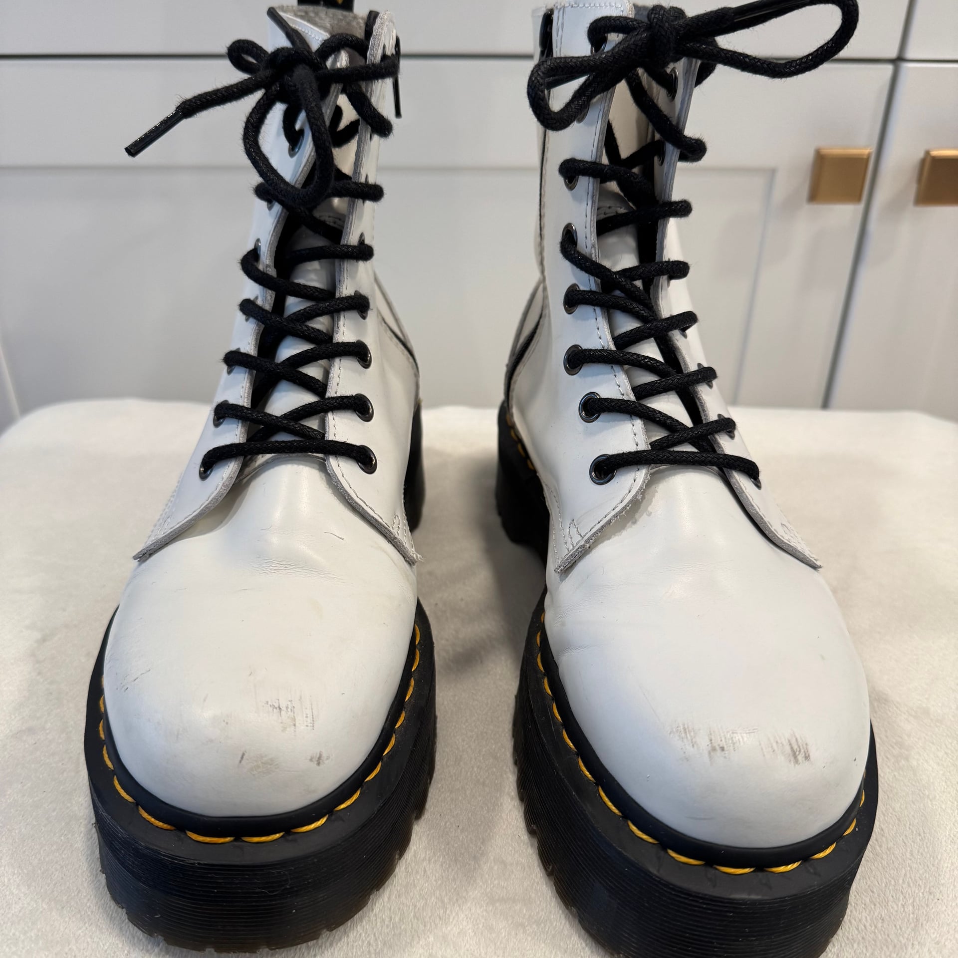 Dr. Martens Jadon White Polished Smooth Leather 8-Eye Platform Boots 3