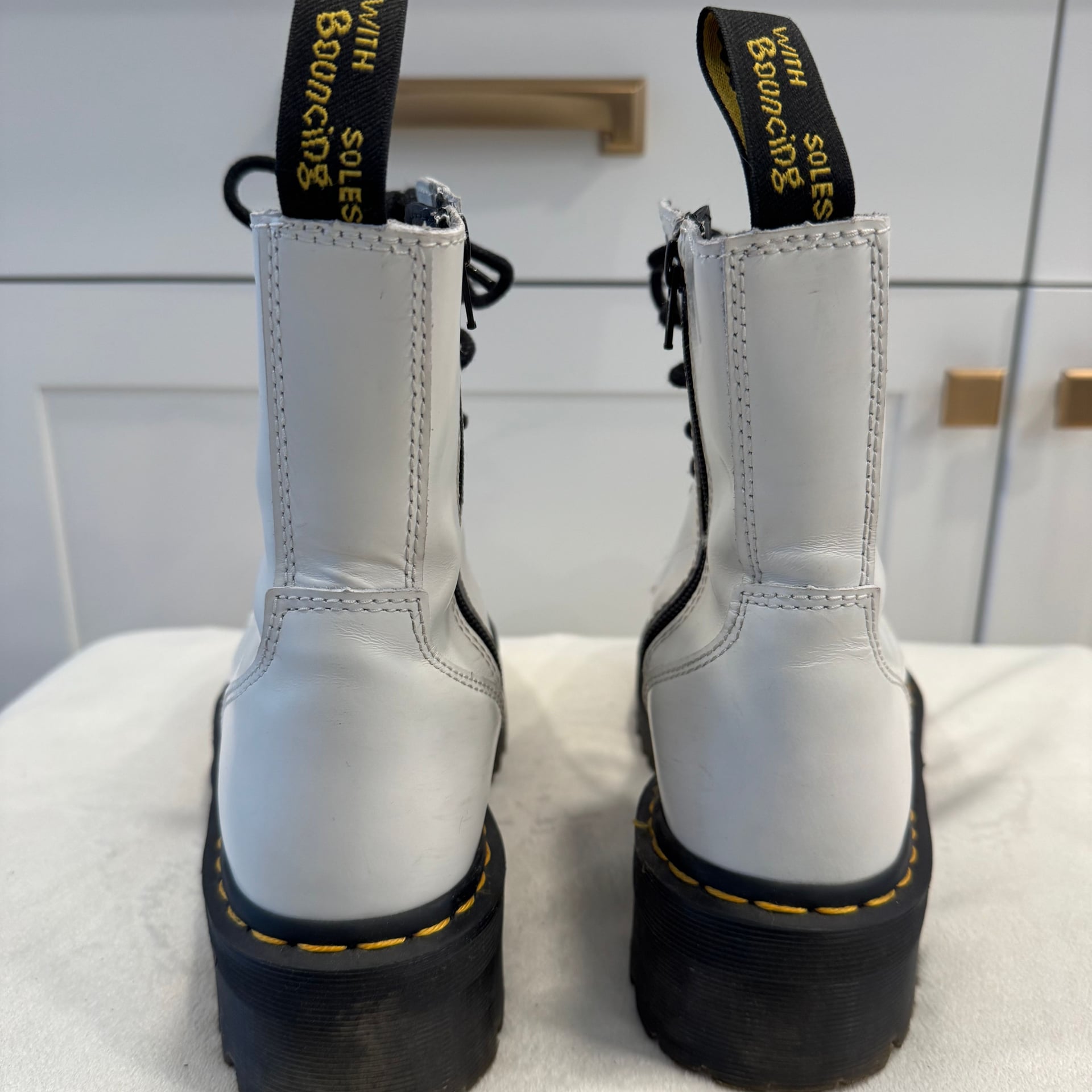 Dr. Martens Jadon White Polished Smooth Leather 8-Eye Platform Boots 4