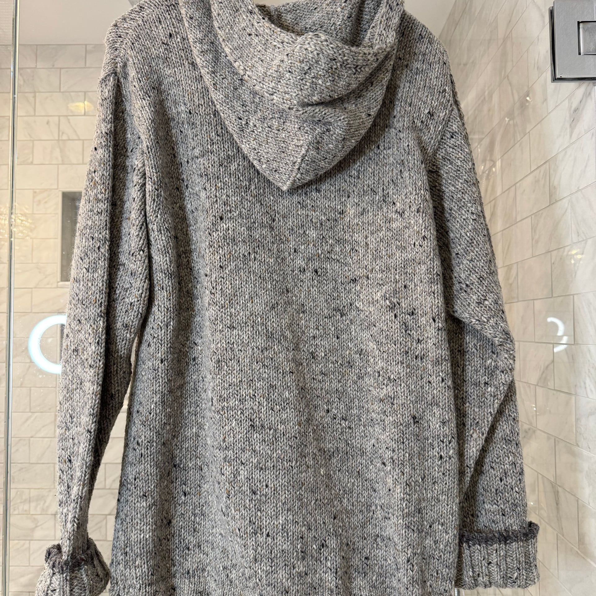 Aran Sweater Market 100% Wool Hoodie with Pouch Pocket Donegal Yarn Grey 2