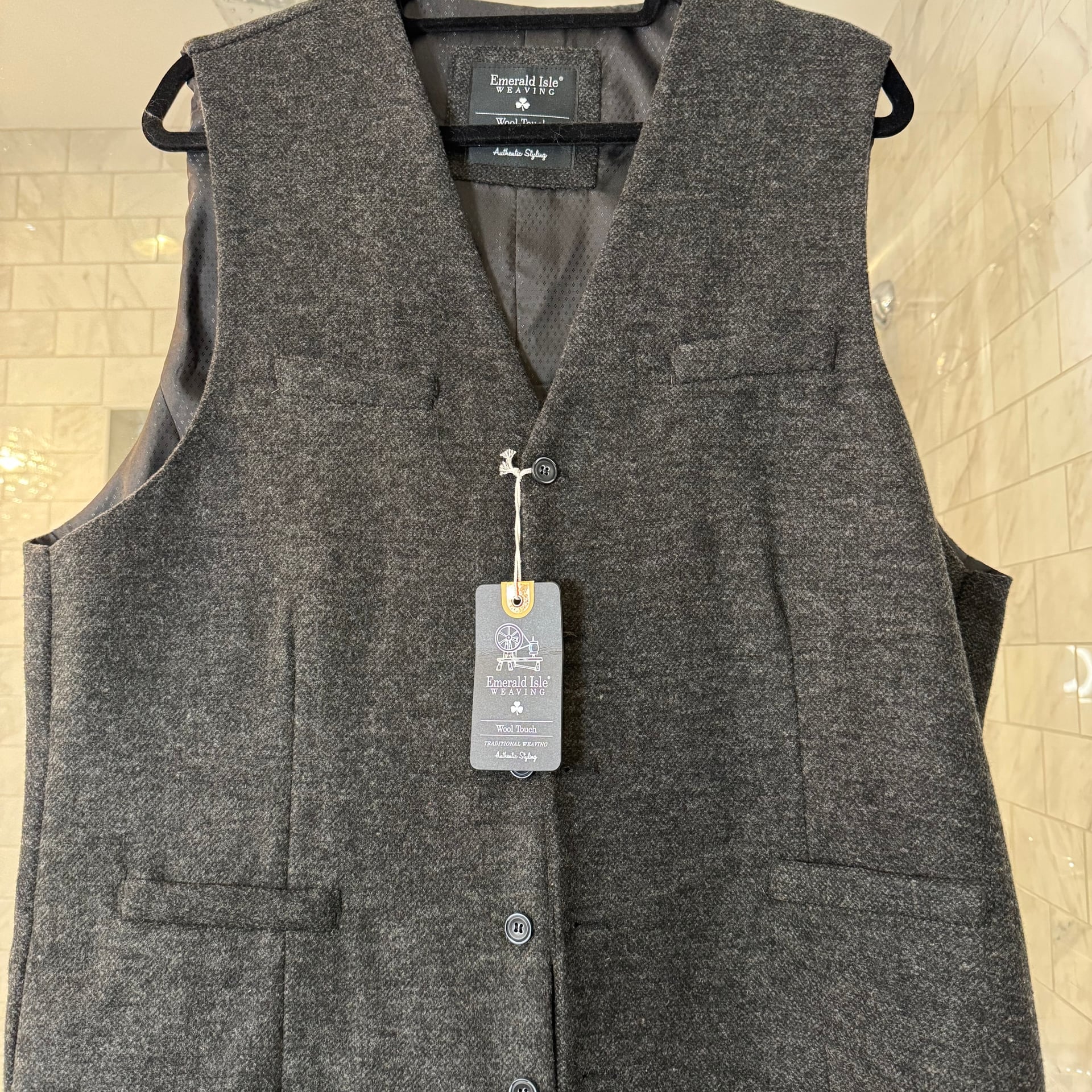 Emerald Isle Weaving Men's Wool Blend Herringbone Tweed Vest Waistcoat 1