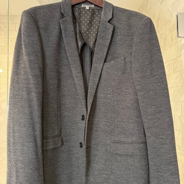 Express Photographer Fitted Grey Knit Two-Button Blazer