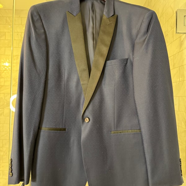 Calvin Klein Men's Navy Blue 100% Wool Shawl Lapel Tuxedo Jacket